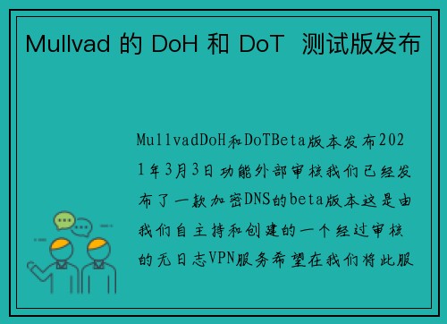 Mullvad 的 DoH 和 DoT  测试版发布 